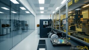 Laboratorio di produzione semiconduttori, conforme a UNI 11716, con video di animazione sul processo di fabbricazione.